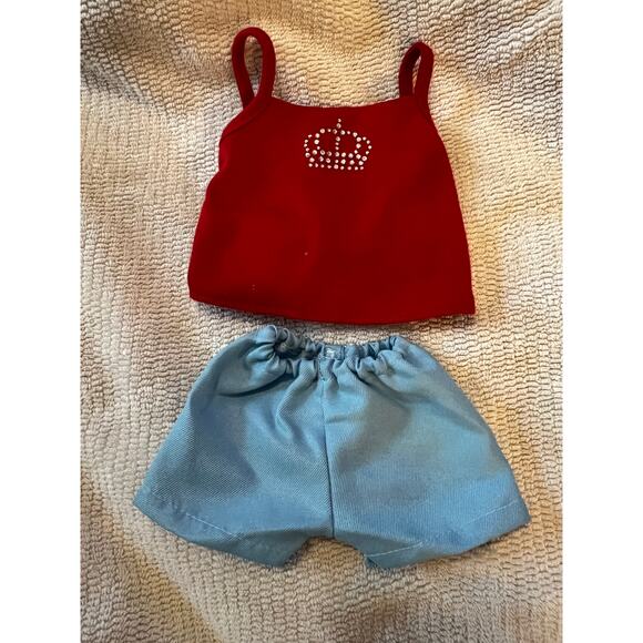 Doll Rhinestone Crown Red Tank Top Blue Shorts Clothing Set American Generation - Picture 1 of 4